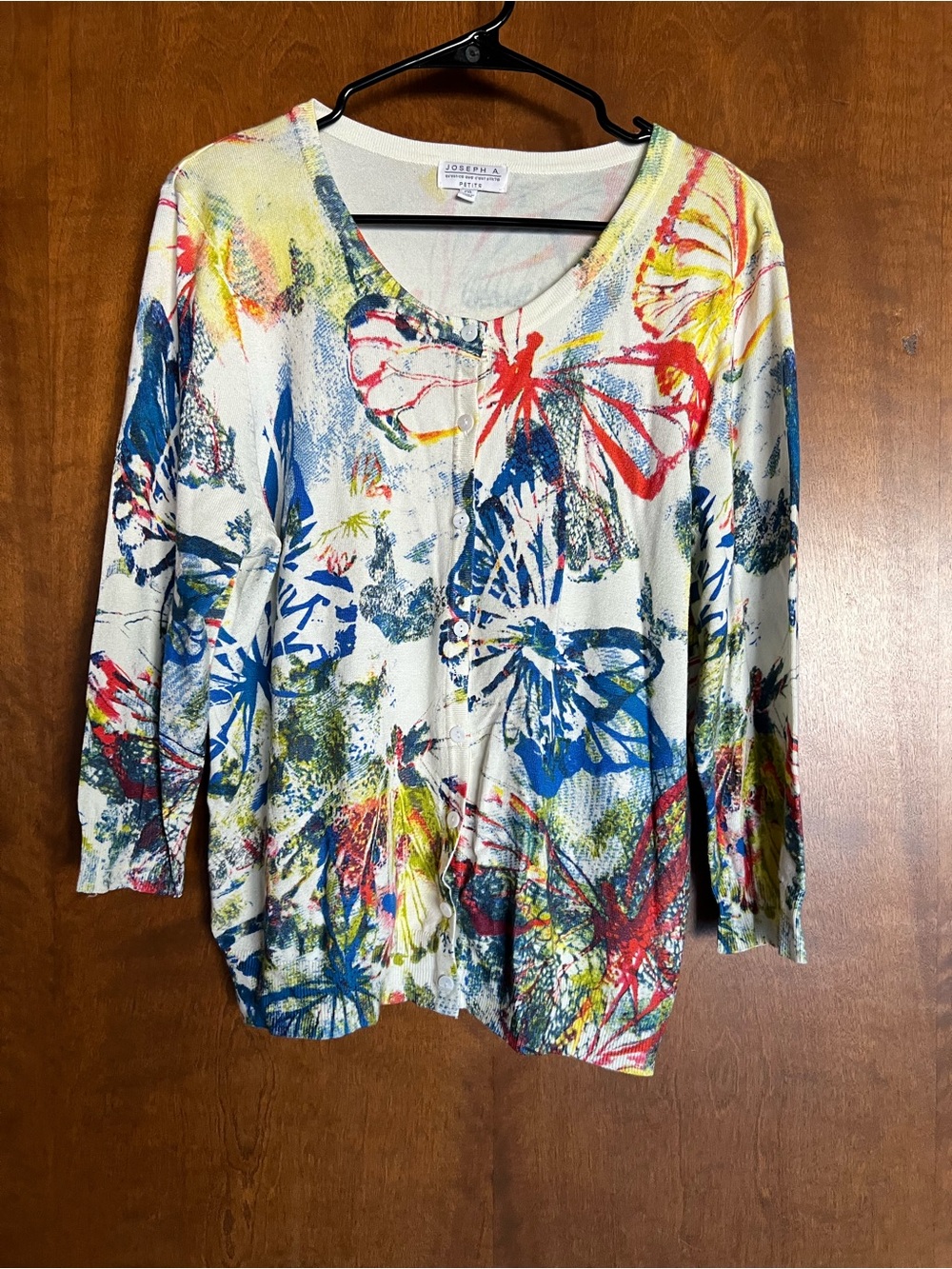 Joseph A Multicolor Butterfly Print Button-Front Women’s Lightweight Sweater